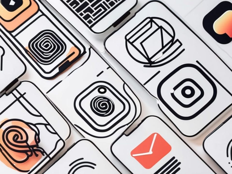 Several instagram app icons connected by lines to a single email icon
